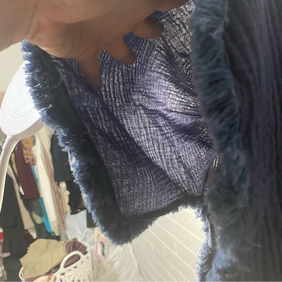 Fringe Edge Lightweight Summer Shirt Blouse Navy Frayed Hem Waffle Breathable 2X - Picture 4 of 7